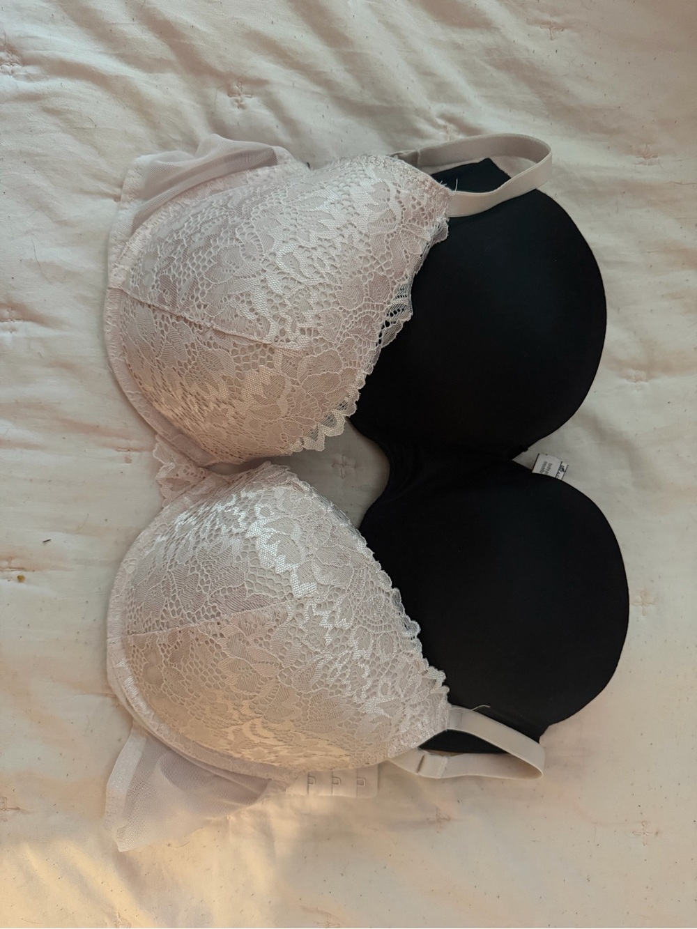 Victoria's Secret White Lace Overlay Bra With Black Strapless Push Up Bundle
